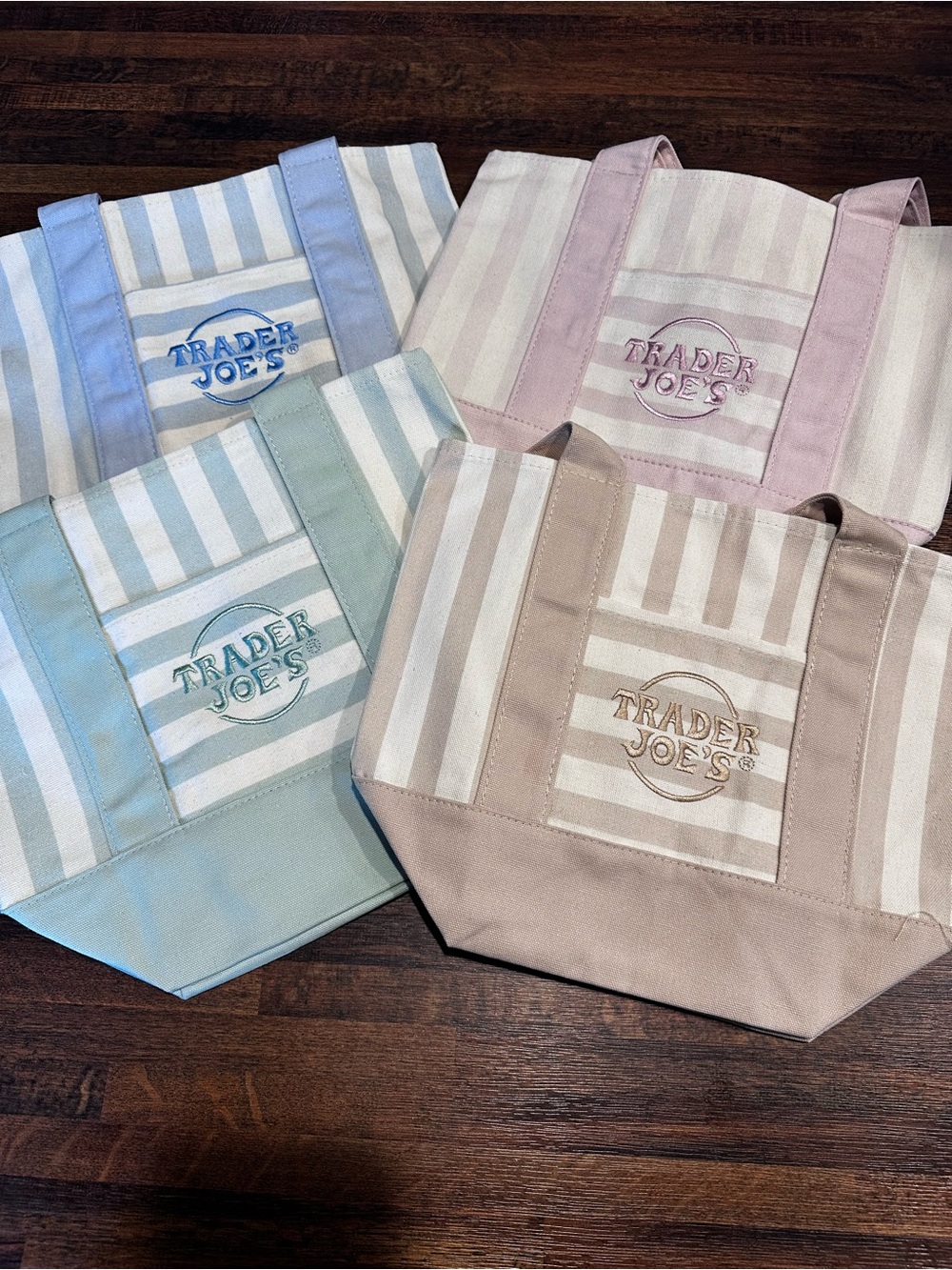 NWT Trader Joe's Pastel Stripe Canvas Mini Tote Bags (Set of 4)